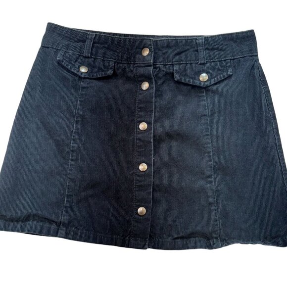 BDG Urban Outfitters Corduroy Mini Skirt Button-Front A-Line M Black Y2K - Picture 4 of 9
